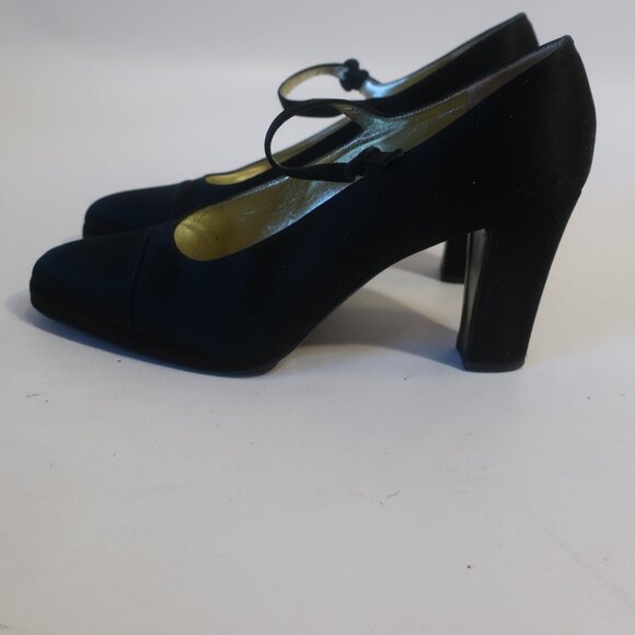 Womens Chanel Black Satin Mini Platform Mary Jane Heels 37.5 US/7 - Picture 8 of 15